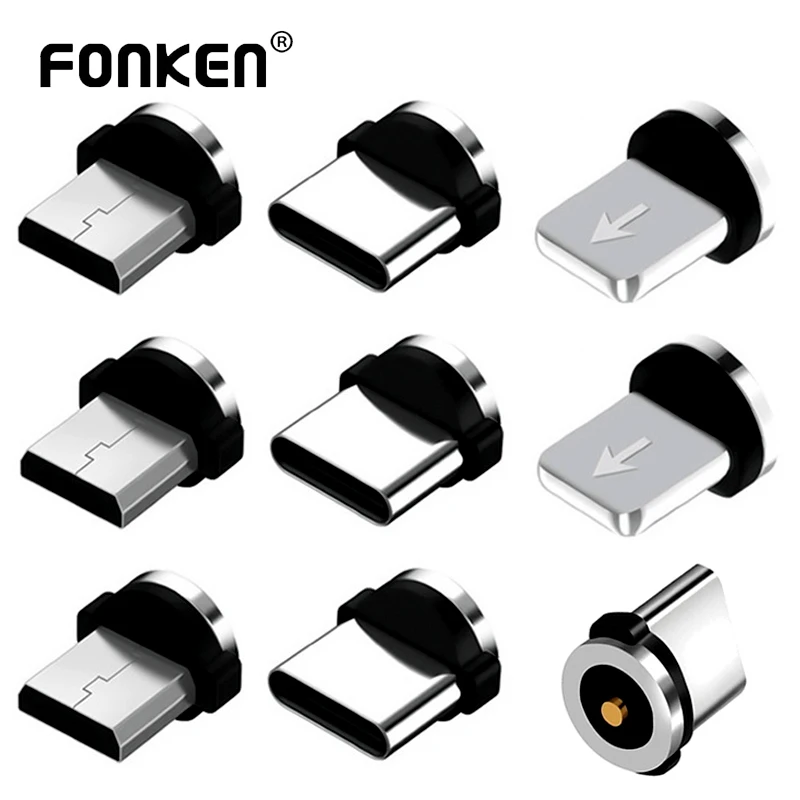 6 шт. универсальные магнитные наконечники для круглого магнитного Кабеля Micro USB Type