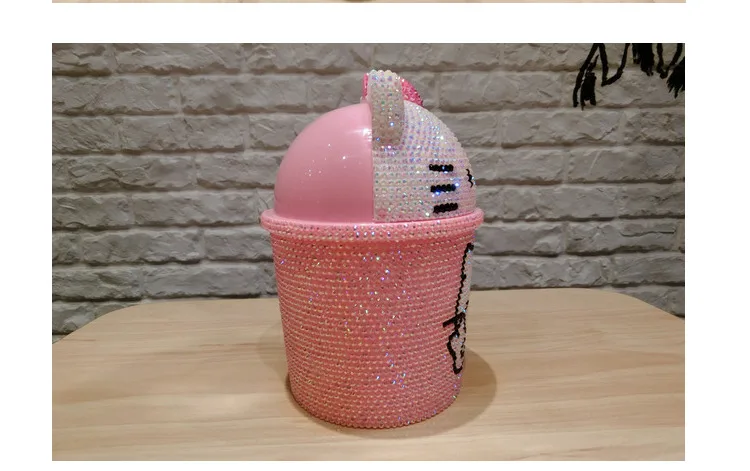 Ручная работа Стразы мини мусорная корзина Helloo Kitty для мусора в машине