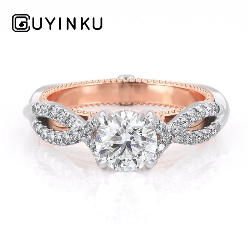 GUYINKU 14 к розовое Белое золото два тона центр 1ct 6 5 мм EF цвет Moissanite двойной слой