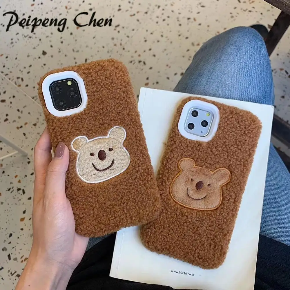 PEIPENG плюшевый теплый чехол для телефона с медведем Apple iphone XS Max XR X 11 Pro 6 6S 7 8 Plus