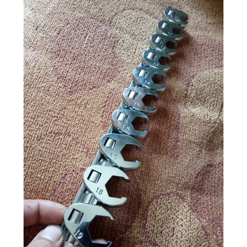 

10Pcs Flare Nut Crowfoot Line Hex Wrench Set 3/8Inch Drive Open End Spanner Chrome Vanadium Steel