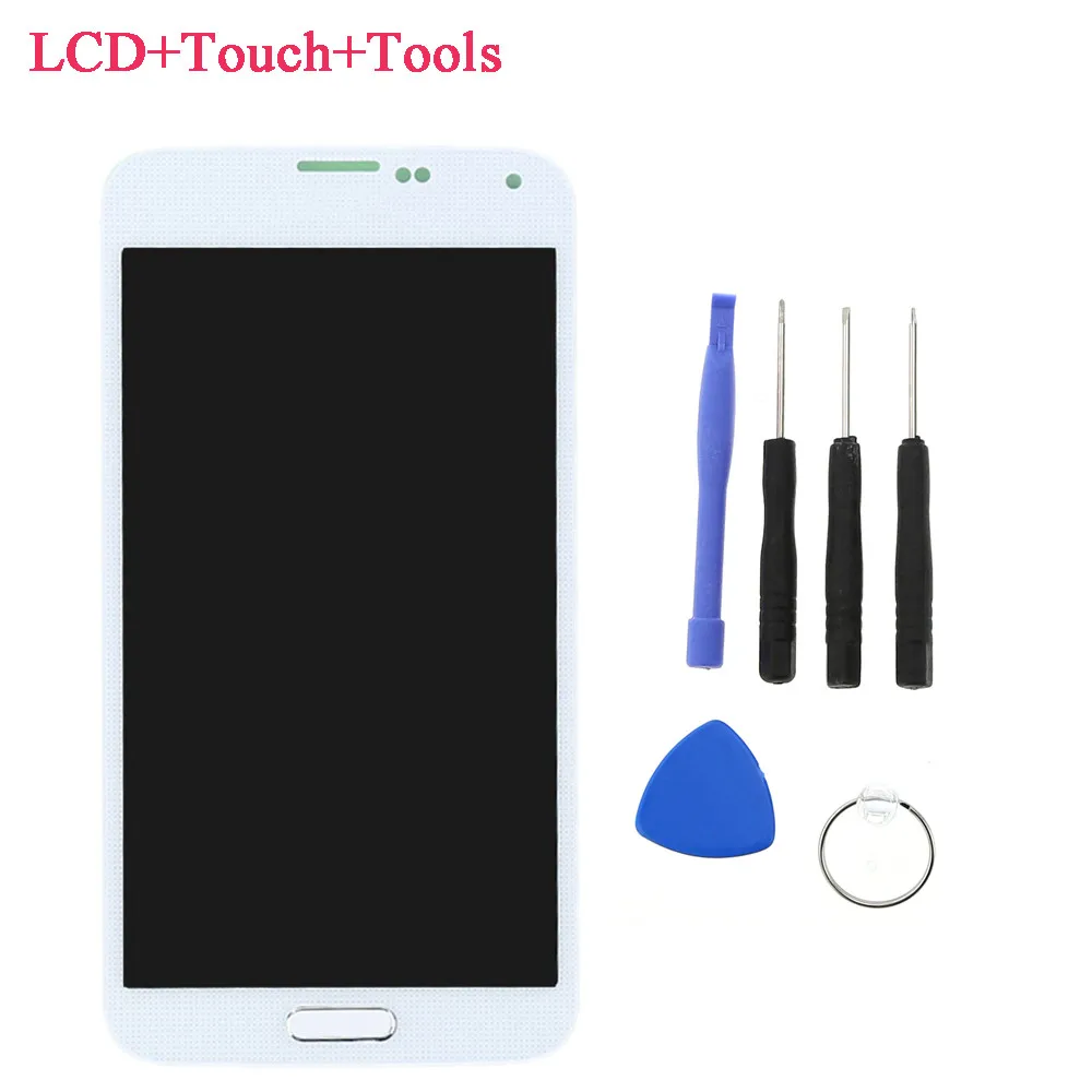 white lcd with tools G900f ЖК-дисплей для SAMSUNG Galaxy S5 дисплей G900M G900A G900T G900FD ЖК-дисплей сенсорный экран дигитайзер кнопка для SAMSUNG s5 ЖК-дисплей - Цвет: white lcd with tools