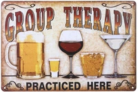 metal tin wall card group therapy practiced here bar wall art decoration old fashioned retro metal wall card 8x12 inches