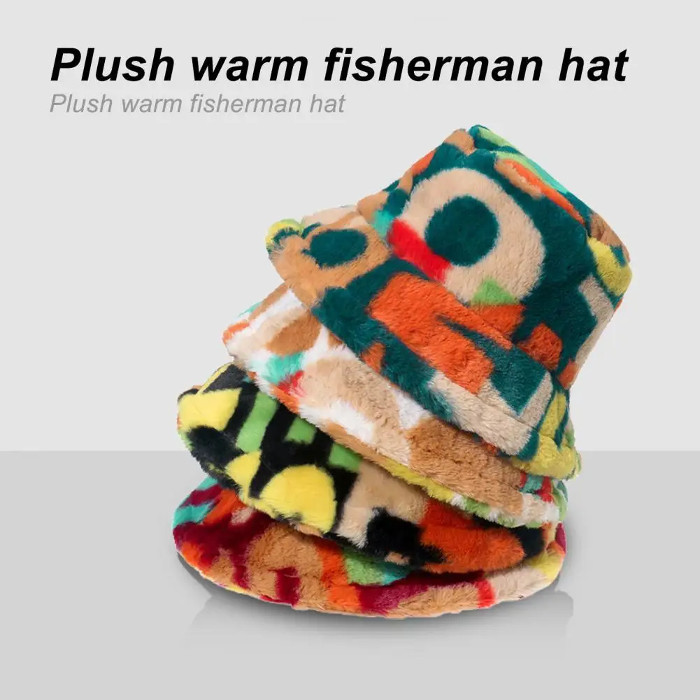 

Compact Chic Wide Brim Soft Unisex Hat Faux Rabbit Fur Warm Bucket Hat Attractive for Outdoor