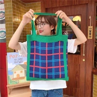 plaid knitted bag square vintage casual soft shoulder bags handbags small fresh all match girls bag high quality