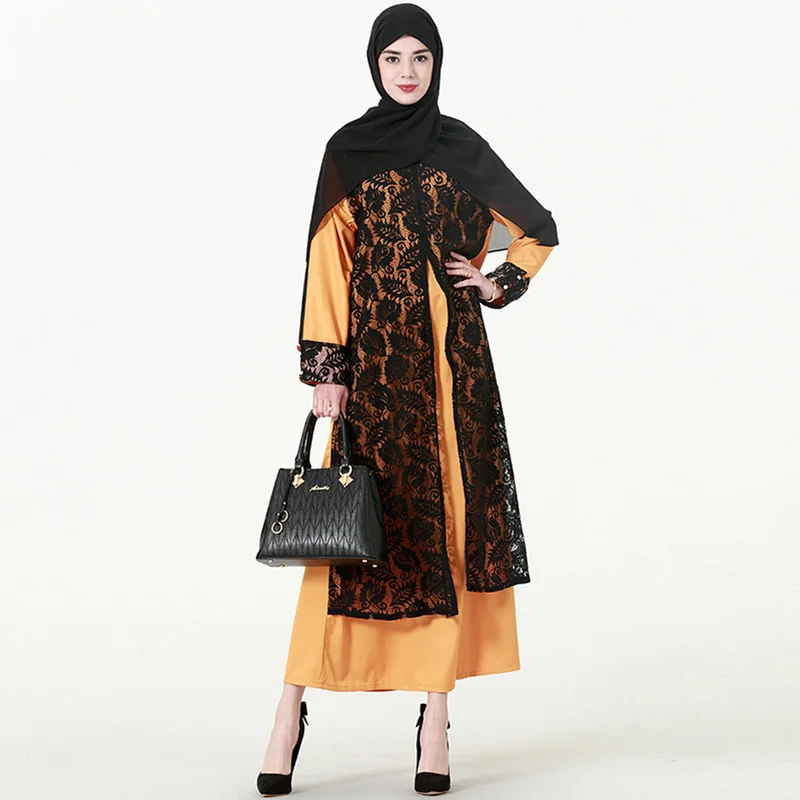 Новинка, мусульманское женское платье, имитация двух частей кружева, повседневный темперамент, Национальный костюм Саудовской Аравии, плат...