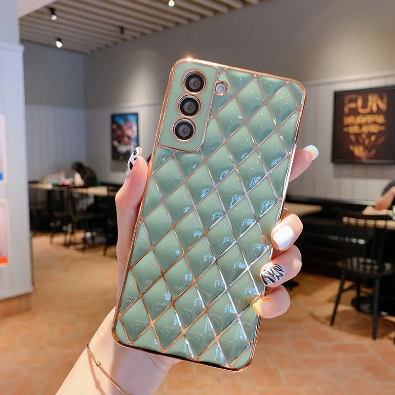 

Luxury Cute Gold Bling Plating Silicone Phone Case For Samsung Galaxy S21 A12 A52 A72 A02 A32 Ultra-thin Camera Protection Coque