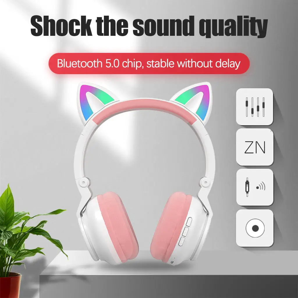 RGB кошачьи наушники Bluetooth светодиодный светильник вес для взрослых и детей