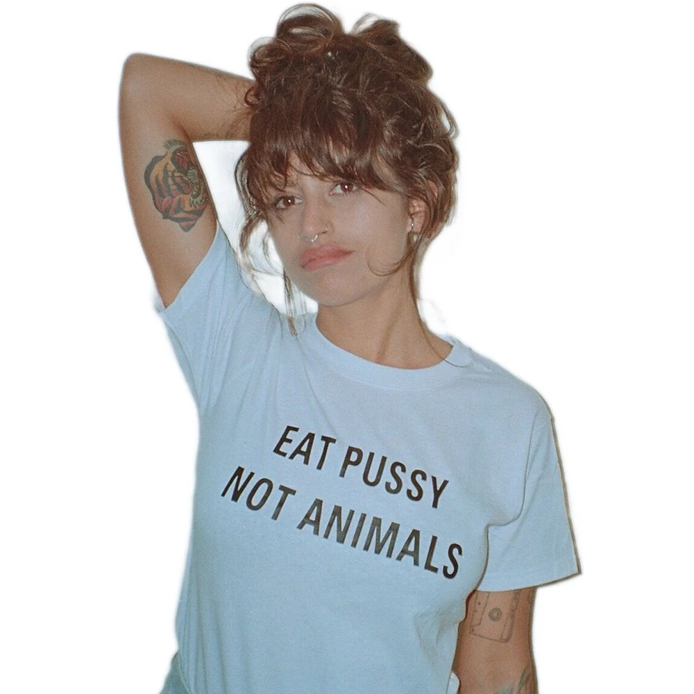 Футболка женская хлопковая с принтом Eat Pussy Not Animal|Футболки| |