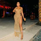 Женское вечернее платье с юбкой годе Radia, сексуальное блестящее платье с одним открытым плечом и высоким разрезом, модель RM087