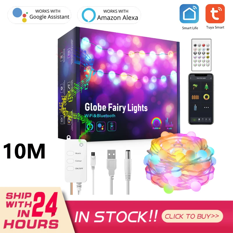 

Tuya WiFi Smart Globe Fairy Lights IP65 WaterProof RGB LED Strip Light Christmas Decoration Light Work With Alexa Google Home