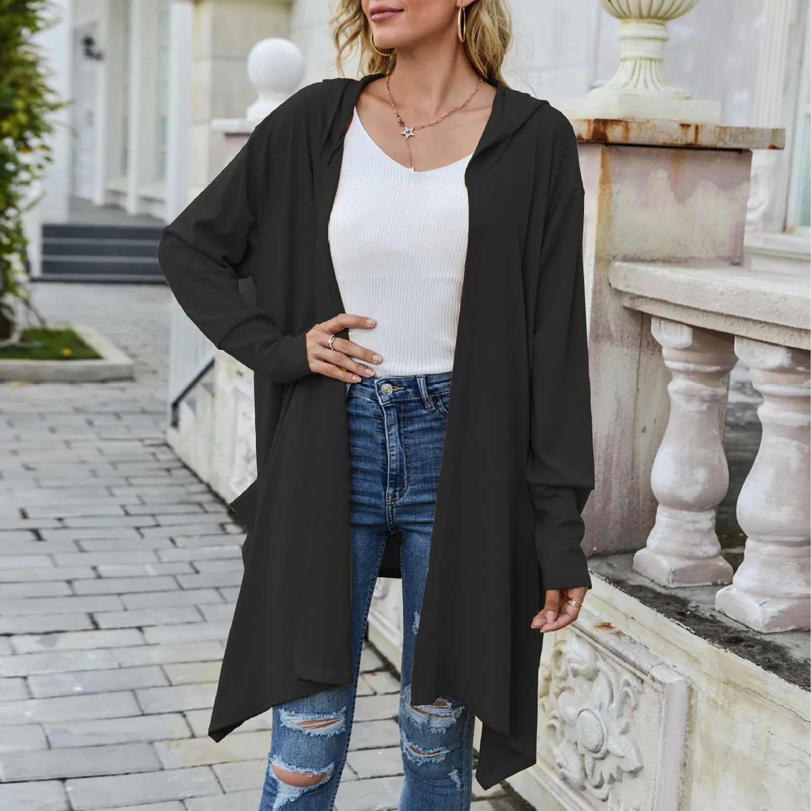 

Hoodie Cardigan Coat for Women Trench Solid Color Windbreaker Female Autumn Winter Overcoat OL Briefness Coat
