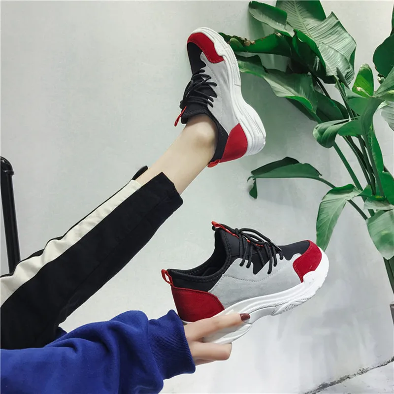 Sports shoes female spring new Korean version of Harajuku ulzzang wild thick-soled tie casual old women's | Обувь