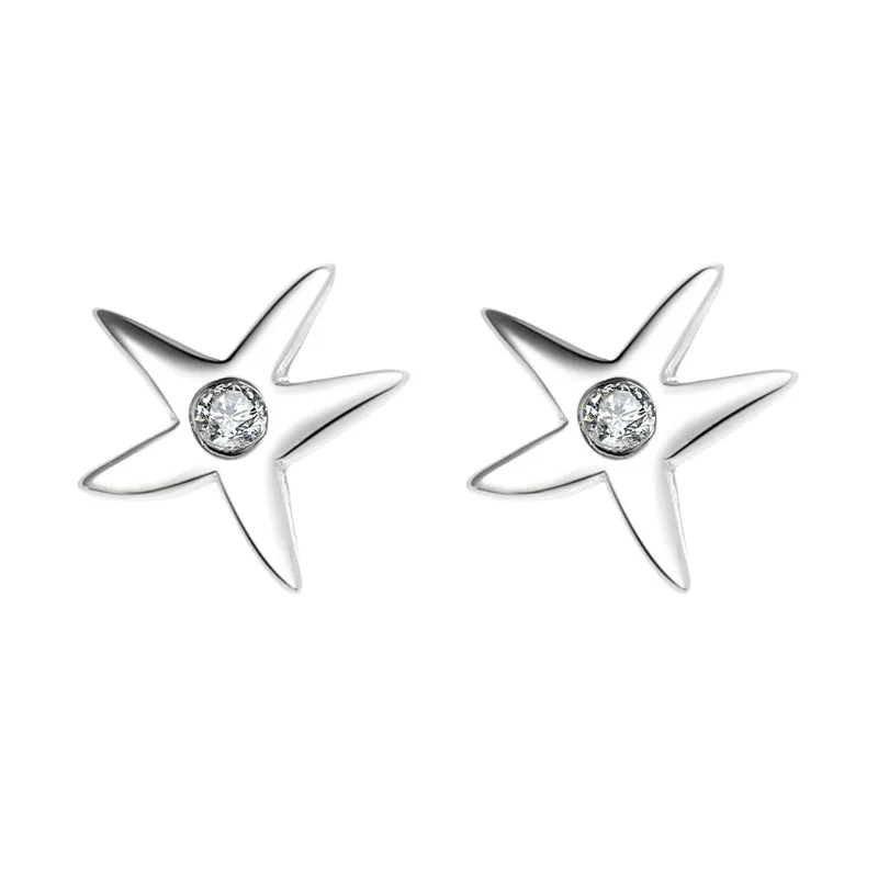 

Fengxiaoling 2021 Real 925 Sterling Silver Stud Earrings For Women Zircon Starfis Earring Minimalist Small Cute Earings Jewelry