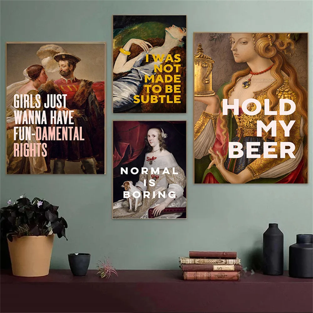 

Western Retro Portrait Oil Posters And Prints Letter and Sexy Women Canvas Painting Home Decor Wall Art Picture For Room