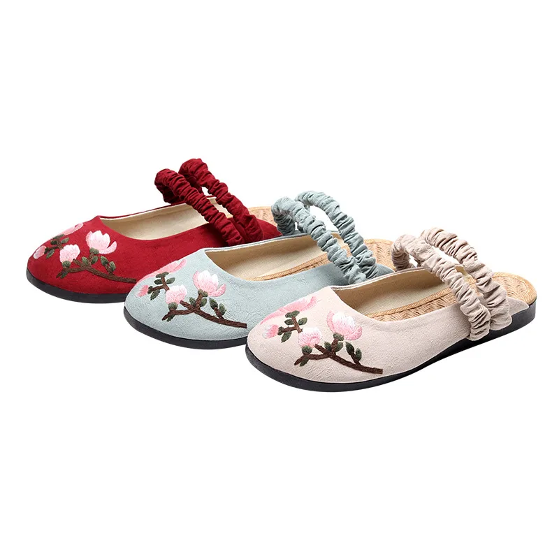Женские шлепанцы Hanfu с вышивкой сандалии плоской подошвой из хлопка и льна 2019 |