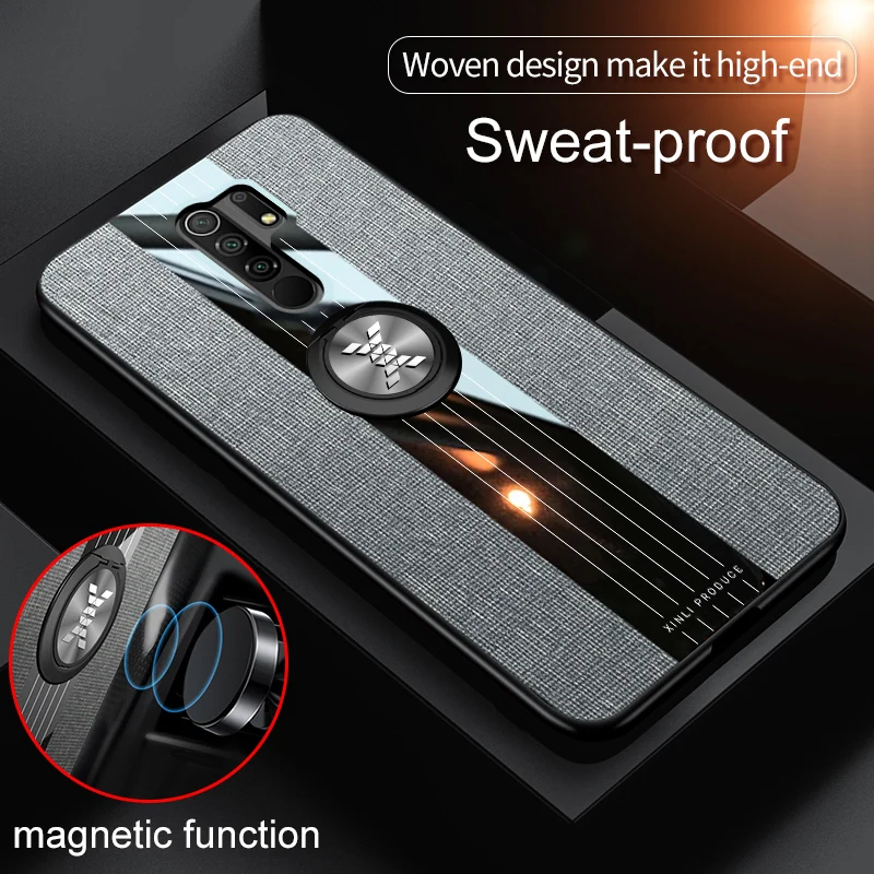 

Redmi9 Luxury Cloth Phone Case For Xiaomi Redmi 9 Case Magnetic Car Holder Cover for Redmi 9 Ring Holder Fabric Case
