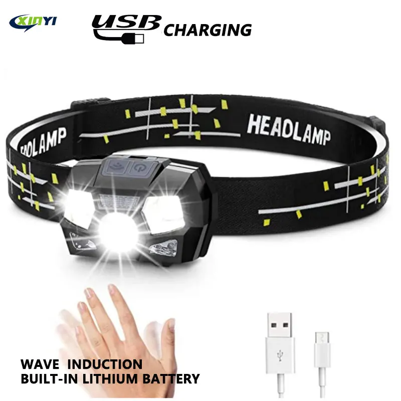 

6000LM Super bright MINI LED Headlamp Built-in Battery inductive sensor USB rechargeable 5Modes LED Headlight for out running