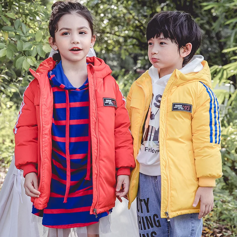 Осенне зимняя пуховая хлопковая куртка унисекс для мальчиков и девочек теплая