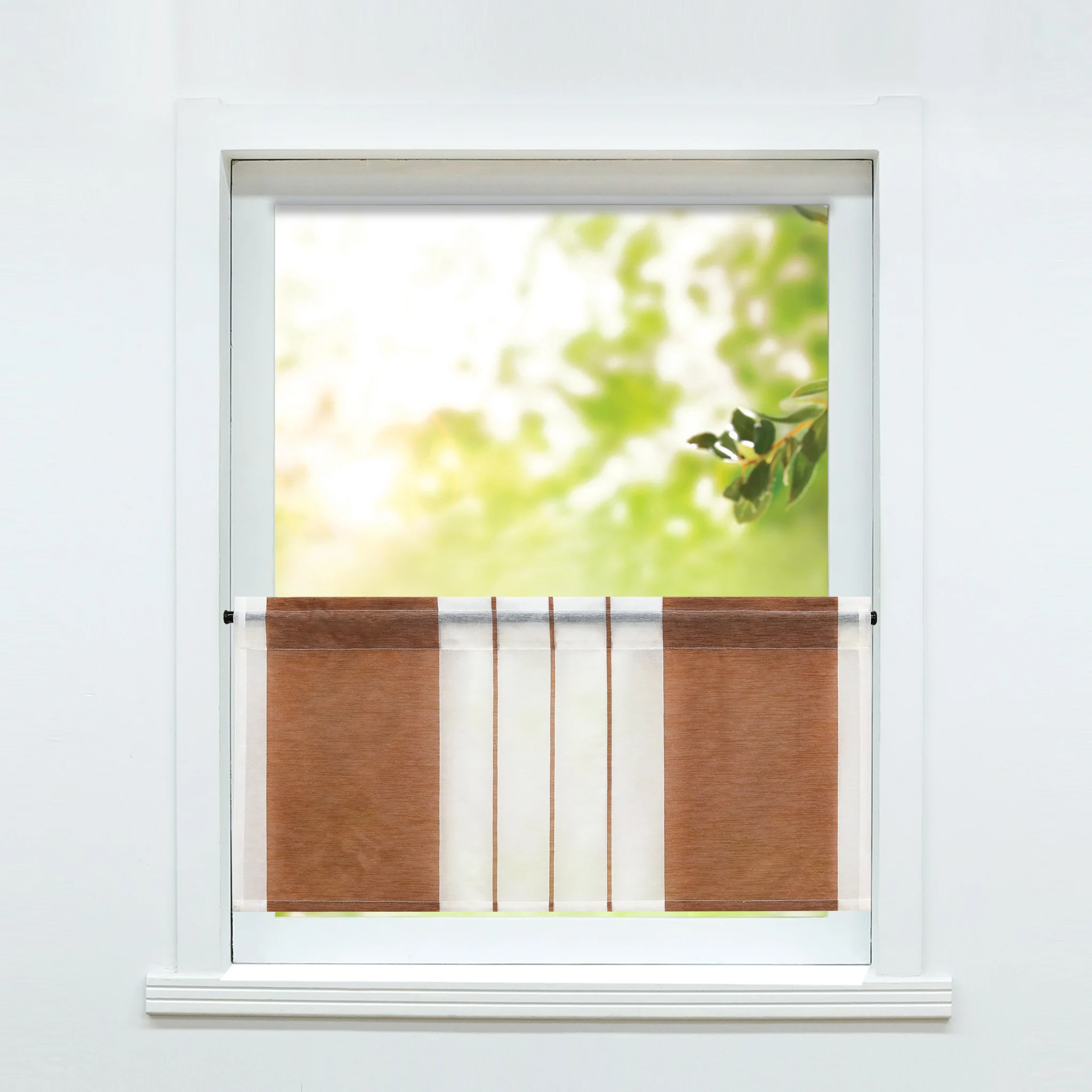 

1PCS Half Curtain Stripe Printed Voile Window Tiers for Living Room Kitchen Short Tulle 4 Colors Fashion