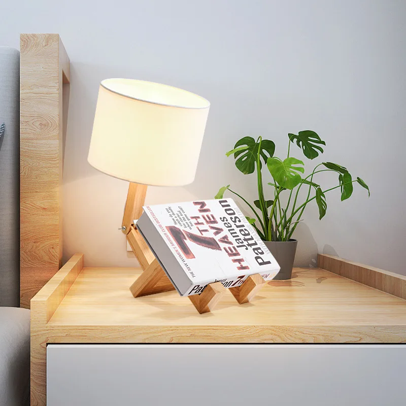 

Simple Solid Wood Bedside Lamp Nordic Creative Table Lamp Fabric Decorative Desk Lamp Table Lamps for Living Room Bedside Lamp