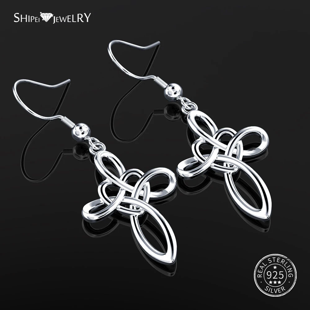 Shipei Cross Drop Dangle Earrings for Women Real 100% 925 Sterling Silver Heart Fine Jewelry Birthday Gift | Украшения и