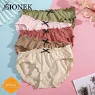 BIONEK, комплект из 3 предметов, Милый Лук рюшами нижнего белья для женщин Плиссированное нижнее белье хлопковые трусы шорты ультра-тонкий комплект нижнего белья милые трусы для девочек с героями мультфильма