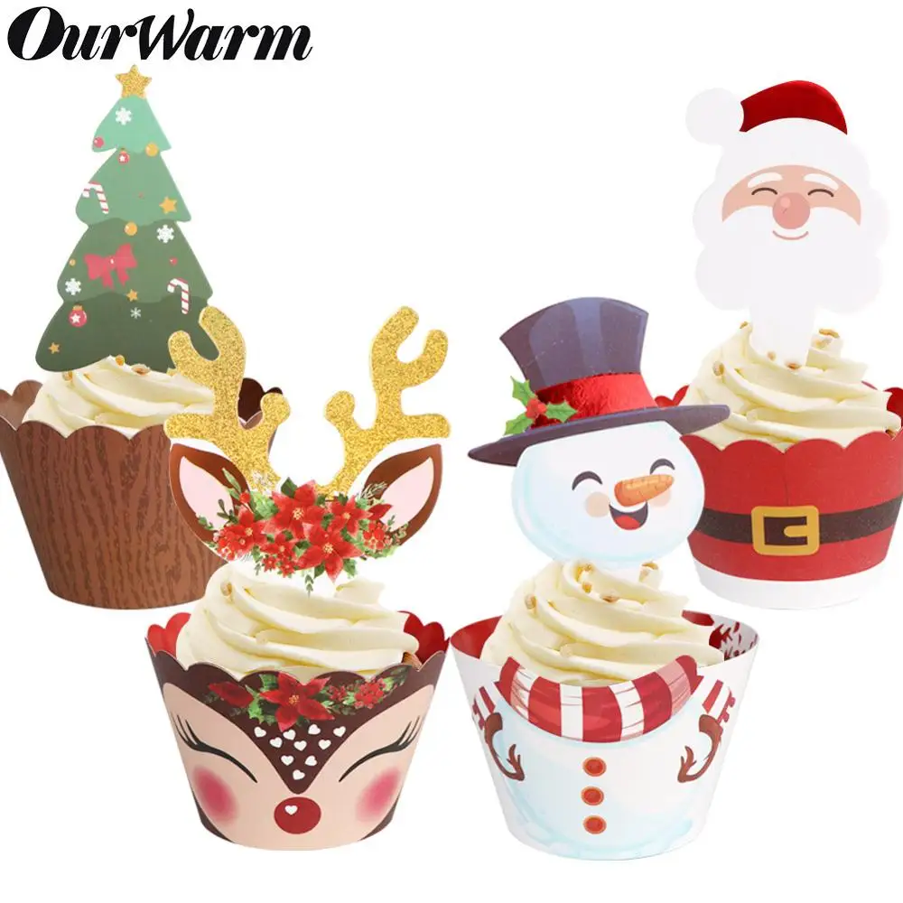 OurWarm 24 шт. Рождественский торт, топперы, капкейки упаковочных материалов, Санта Клаус снеговик, елка, лось, рождественские украшения для дома малыш пользу