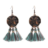 bohemian indian ethnic tassel drop earrings for women bronze portrait hippie tribe bride wedding accessories jewelry gift