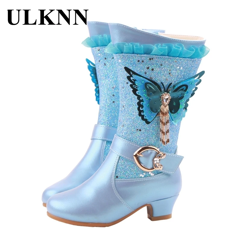 ULKNN/модные детские ботинки на высоком каблуке Кожаные принцессы для девочек