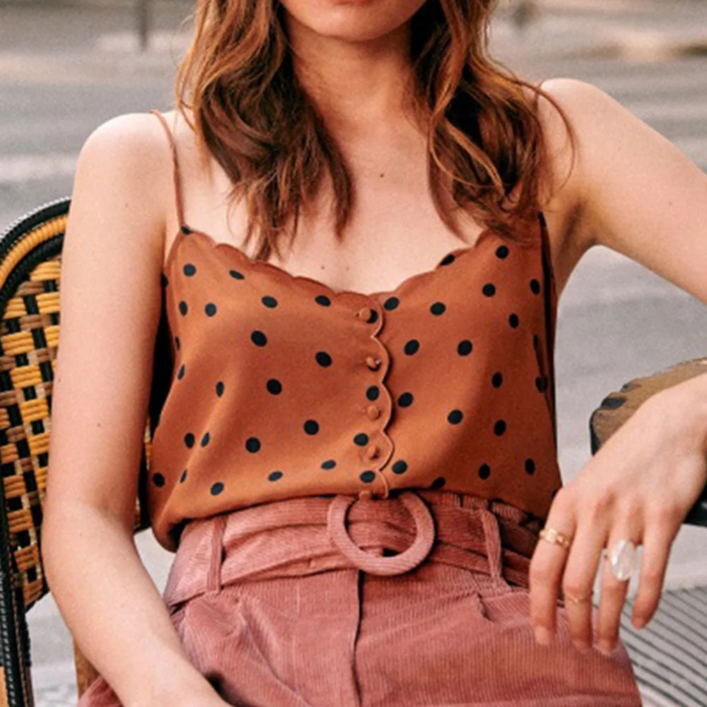 100% шелковые топики с пуговицами сексуальные топы в горошек/одноцветные Модные
