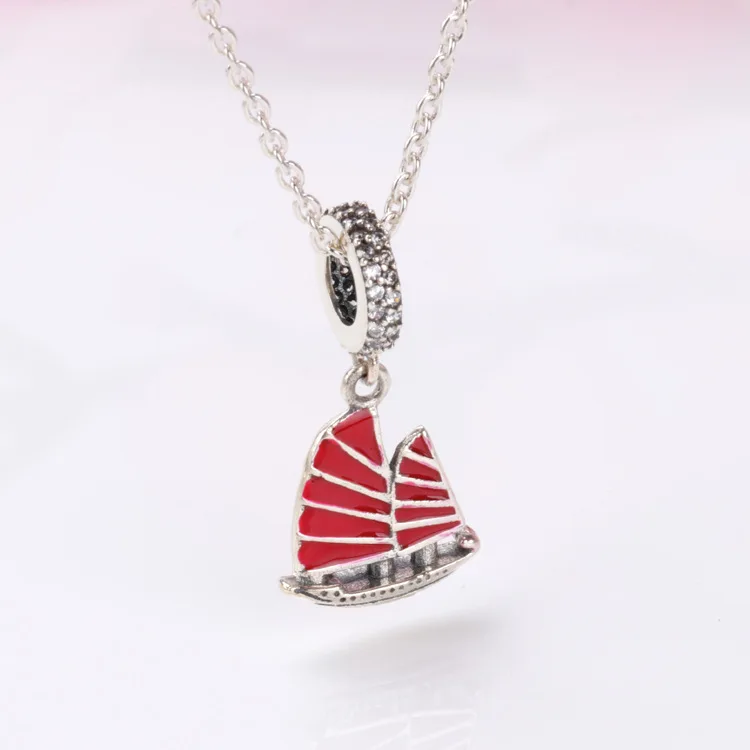 

Hot S925 Sterling Silver China Sailboat Pendant Red Boat Pendant Fit Original Charms Necklace