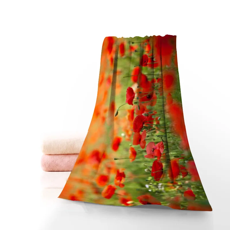 

New Poppies Flower Bath Towel Washcloth Home Textile Travel Hand Face Towel Microfiber Fabric Bathroom Towels For Adults