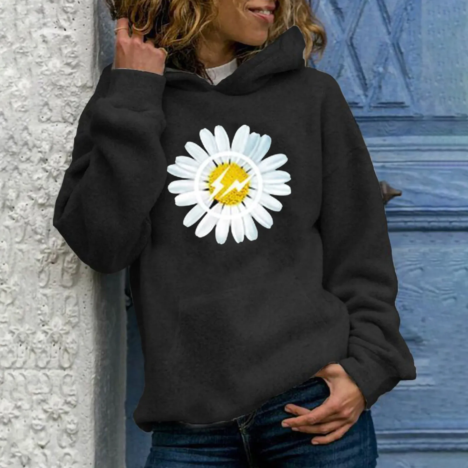 

Толстовка Женская с принтом подсолнуха, повседневный джемпер с капюшоном, свитер на осень-зиму