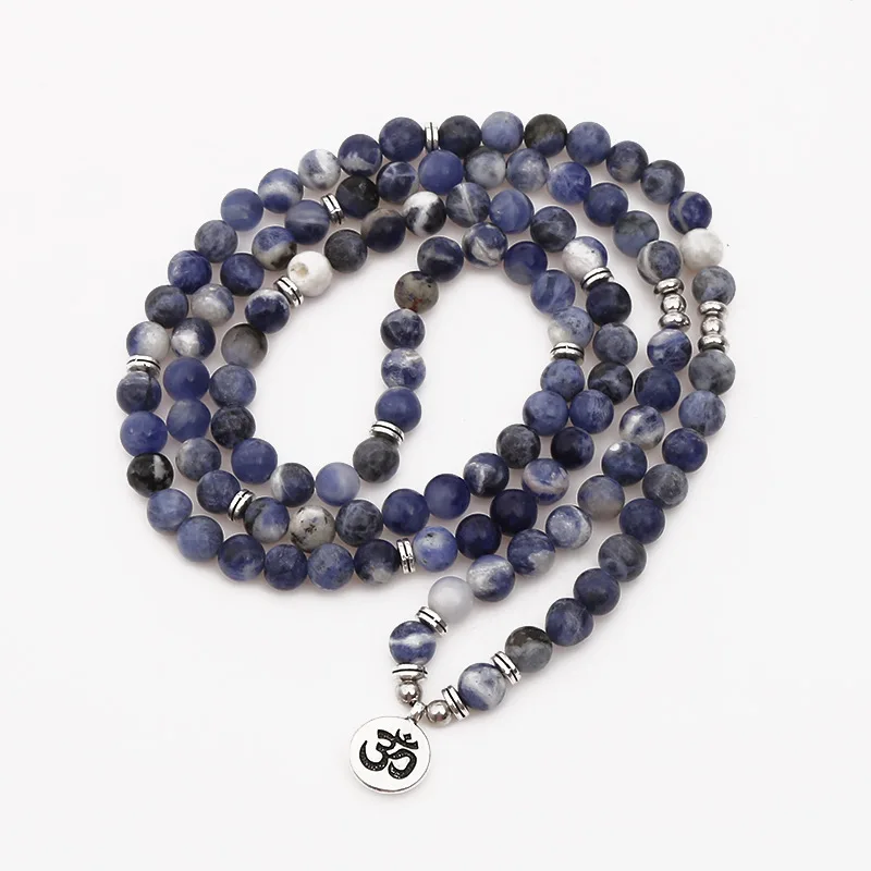 5 Wraps Blue Stone Lotus Jewelry Trendy 108 Mala Yoga Bracelet or Necklace Om Charm Aquamarines | Украшения и аксессуары
