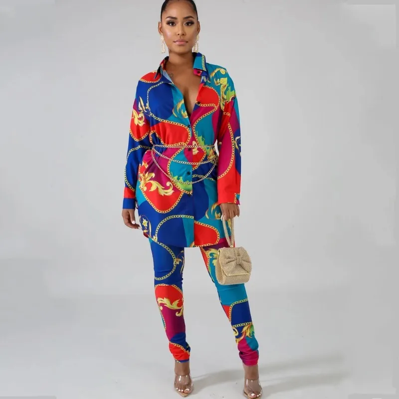 

2 Piece Set of African Women's New Style African Printed Stretch Loose Trousers Rock Style Ladies Suits African Women's Suits