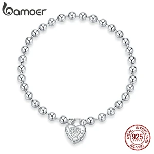 Купить браслет и получить Шарм Серебро Браслет-цепочка с бусинами пробы, серебро 925 пробы, простая любовная цепочка, женские модные базовые браслеты SCB203