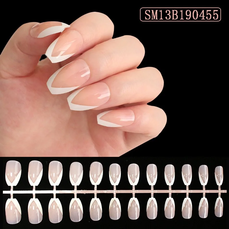 

24 Pieces Gradient color Lengthening False Nail ull Cover White French With Fake Nail Can Be Worn Repeatedly Women Nail Art