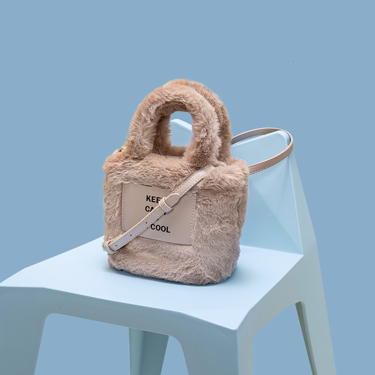 MABULA KEEP CALM BE COOL Faux Fur Tote Handbags 2021 Branded Fashion Soft Crossbody Bag Small Women Phone Purse and Pouch