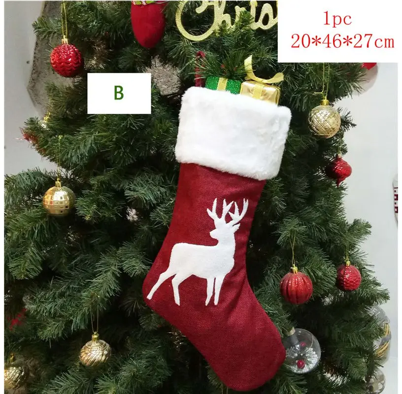 1pc 20x46x27cm Рождественские чулки, носки, кошка, собака, лось, Navidad, год, мешок для конфет Рождество, украшения, рождественские елки, вечерние подарочные сумки для детей - Цвет: 1pc 20x46x27cm