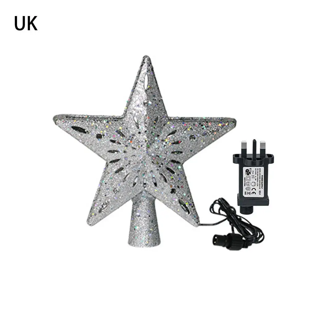 Silver UK Plug 3D светильник для рождественской елки, Сверкающая Звезда с вращающейся снежинкой, проекционный светильник для рождественской елки - Цвет: Silver UK Plug