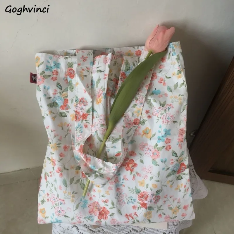 

Shoulder Bags Women Floral Sweet Girls Canvas Bag Open Large Capacity Convenient Portable Vintage Student Casual Tote Ins Flower