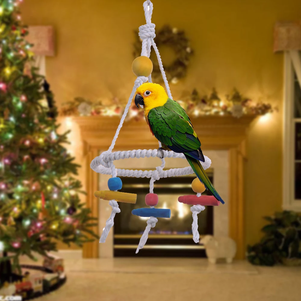 ПЭТ птиц попугаев для лазания кусания игрушка натуральные веревки попугай