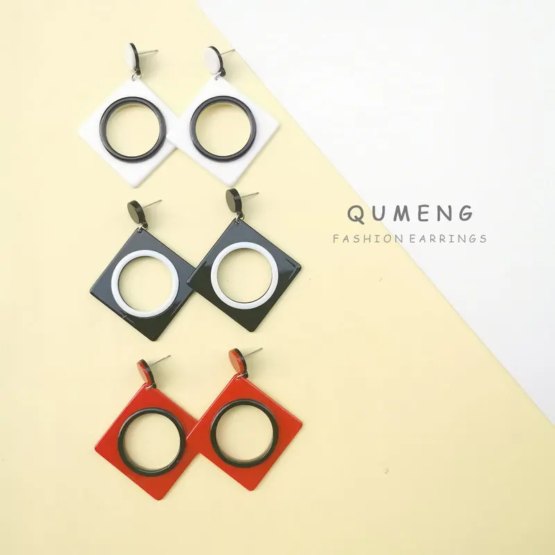 QUMENG винтажные простые новые дизайнерские геометрические ажурные круглые