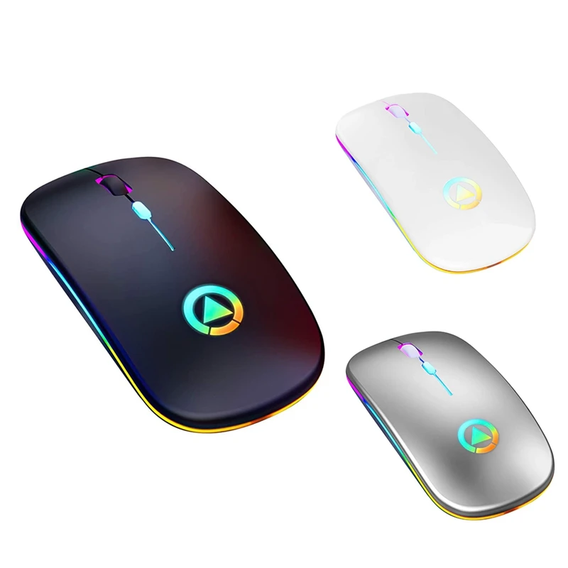 

Wireless Mouse, Ultra-Thin 2.4GHz Optical Bluetooth Mouse USB Rechargeable with RGB Backlit for Laptop PC Computer