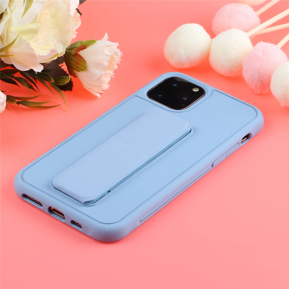 Для iPhone 11 Pro 11 Pro Max 6 6s 7 8 Plus X Xr Xs Max чехол с логотипом Мягкий ТПУ чехол для телефона с подставкой и ремешком на руку - Цвет: Небесно-голубой