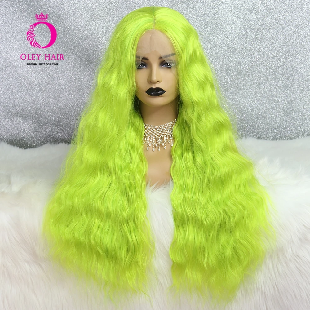 Green Deep Wave Synthetic Lace Front Wig Middle-Part Drag Queen High Density Cosplay Wigs For Black Women Oley Summer Offer