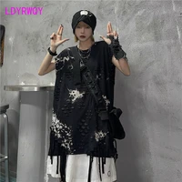 ldyrwqy 2021 new summer korean version loose hole tassel short sleeved versatile fashion round neck black t shirt