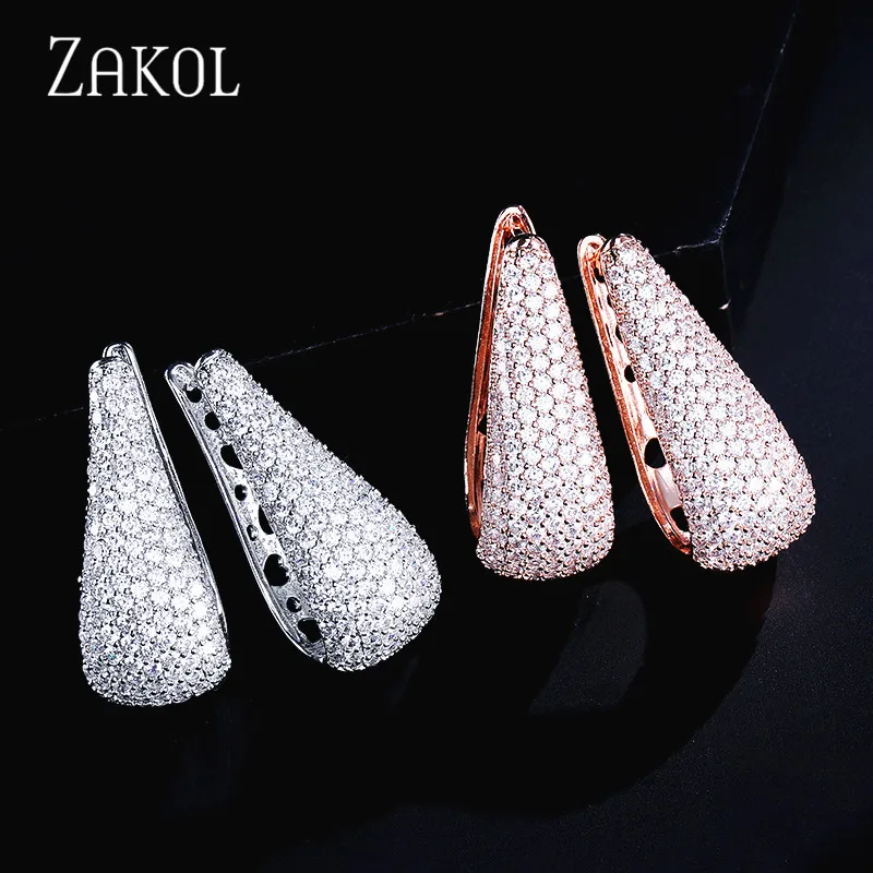 Бренд ZAKOL, роскошные свадебные ювелирные изделия для невесты, микро инкрустация кубическим цирконием, большие каплевидные серьги-кольца белого цвета, серьги FSEP601