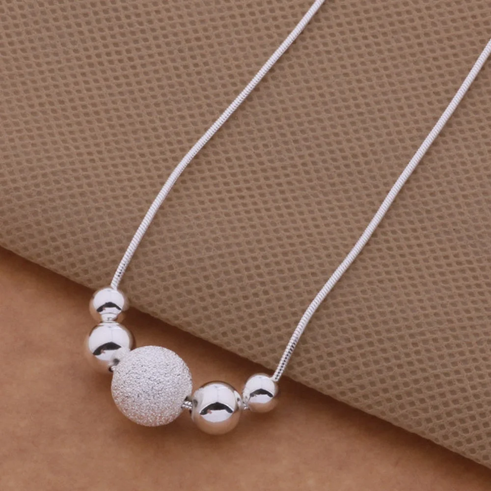 

New ladies fashion 925 silver jewelry, silver-plated necklace, Korean version, large and small light sand bead necklace, jewelry